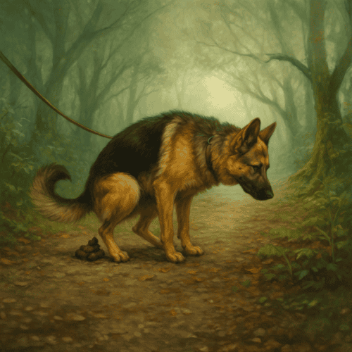 Illustration eines Hundes im Wald – Nachdenkliches Motiv zu Naturschutz und Mensch-Natur-Beziehung