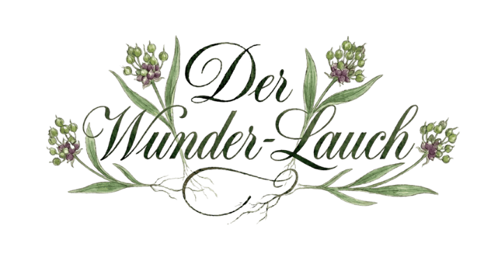 Handgezeichneter Wunderlauch Schriftzug mit floralen Elementen und Knospen auf transparentem Hintergrund.